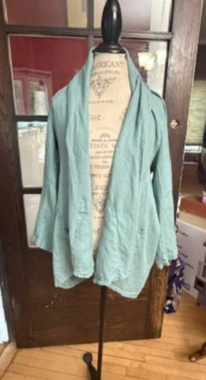 Isona Green Linen Open Front Cardigan Women Lightweight Cover Up Top One Size